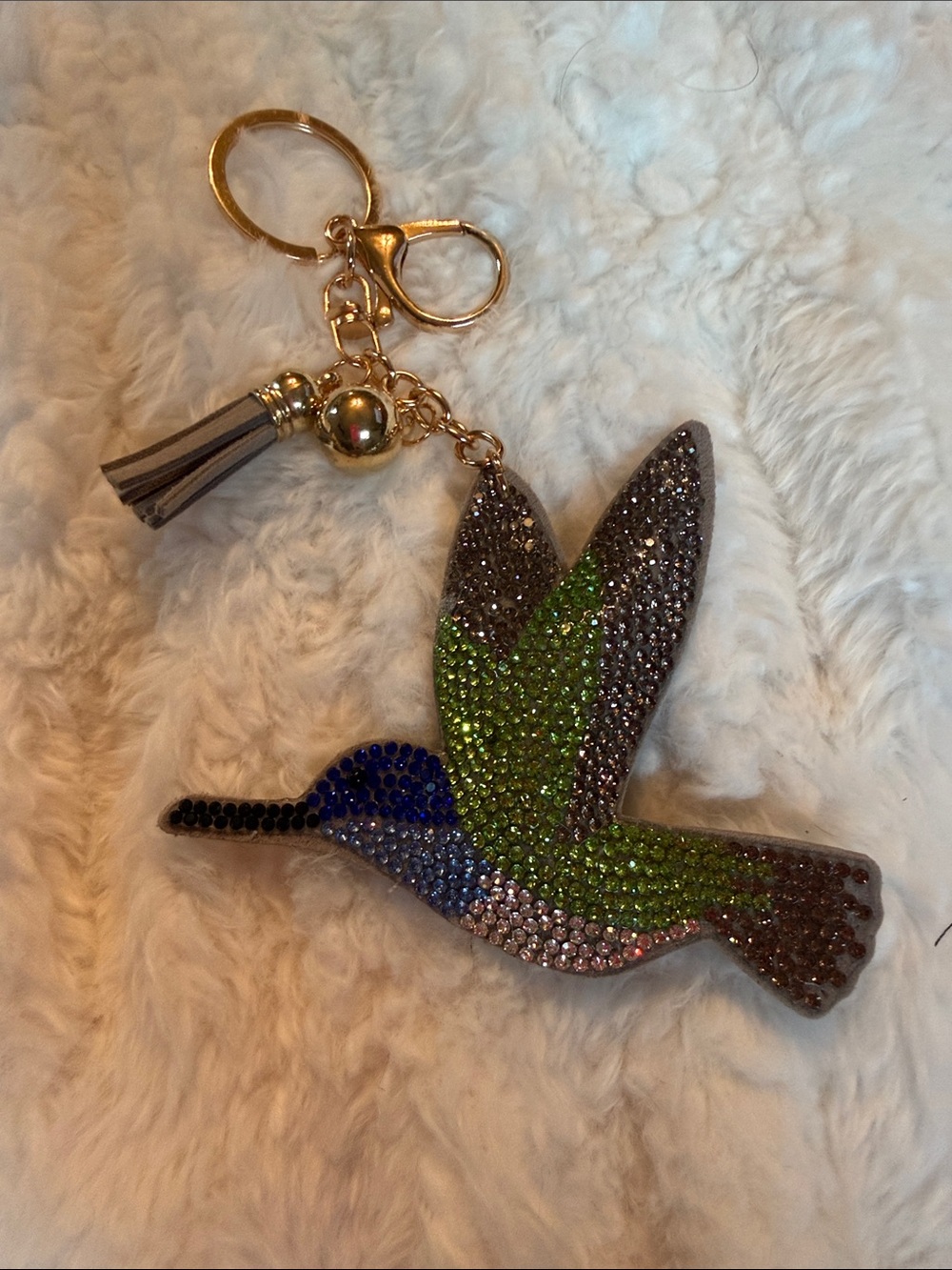 Rhinestone Hummingbird Crystal Keychain Bag Charm - Green & Blue Bag Charm